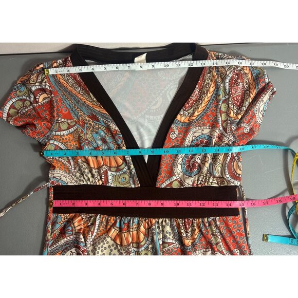 VTG Y2K Babydoll Top Sz L Paisley Print Tie Back Retro Hippie - Picture 6 of 7